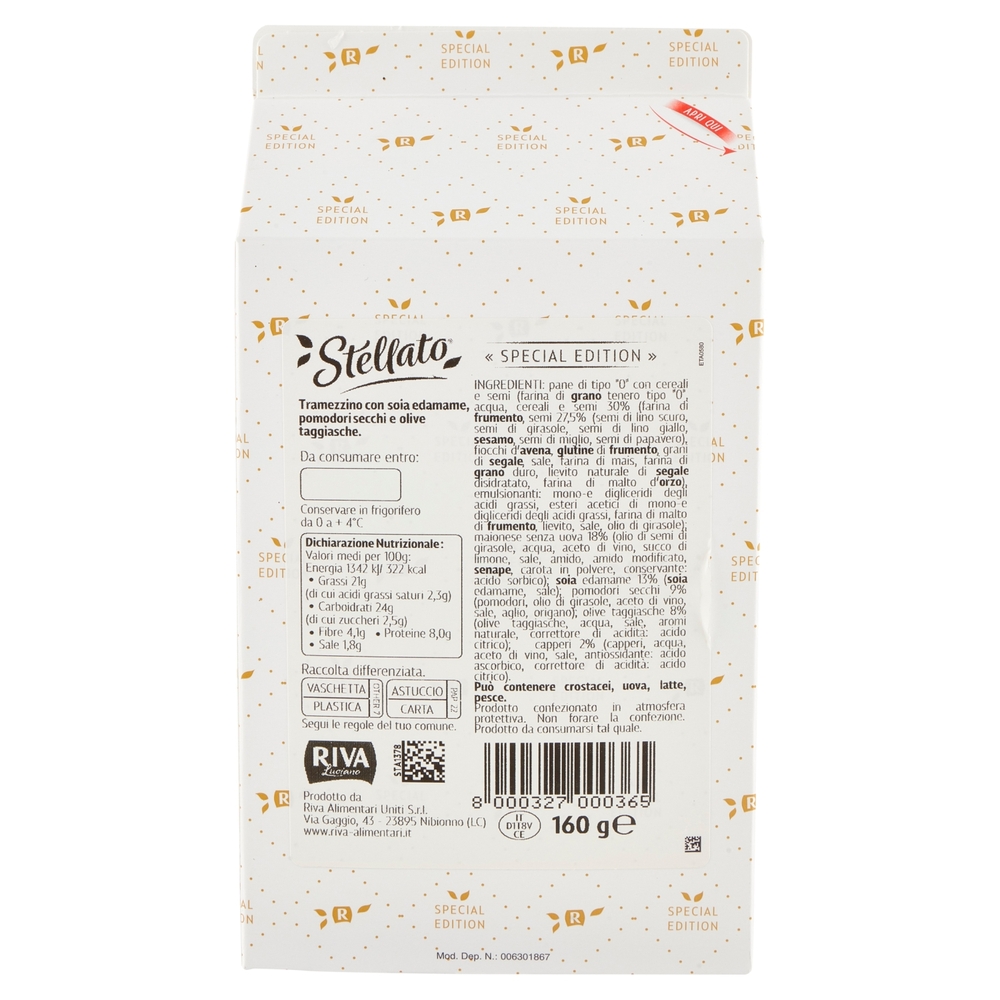 Riva Stellato Tramezzino Pomodori Secchi, Olive Taggiasche, Soia Edamame, Capperi 160 g